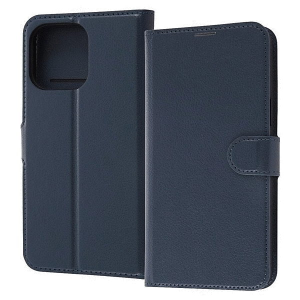 耐衝撃 手帳型レザーケース シンプル マグネット/ダークネイビー