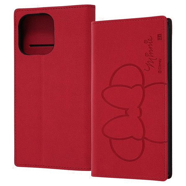 耐衝撃 手帳型レザーケース シンプル/ミニーマウス