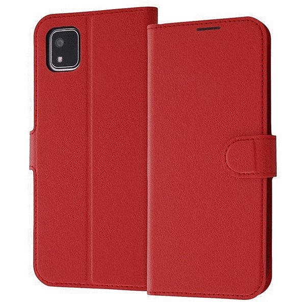 耐衝撃 手帳型レザーケース シンプル マグネット/レッド