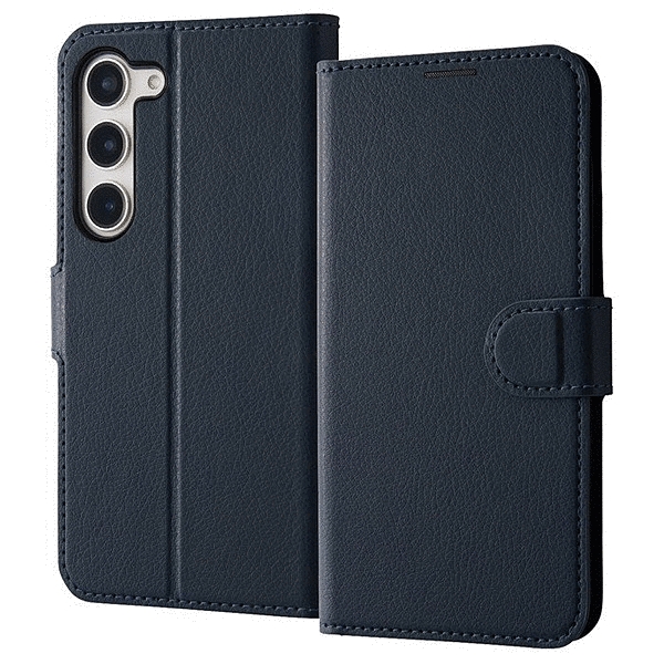 耐衝撃 手帳型レザーケース シンプル マグネット/ダークネイビー