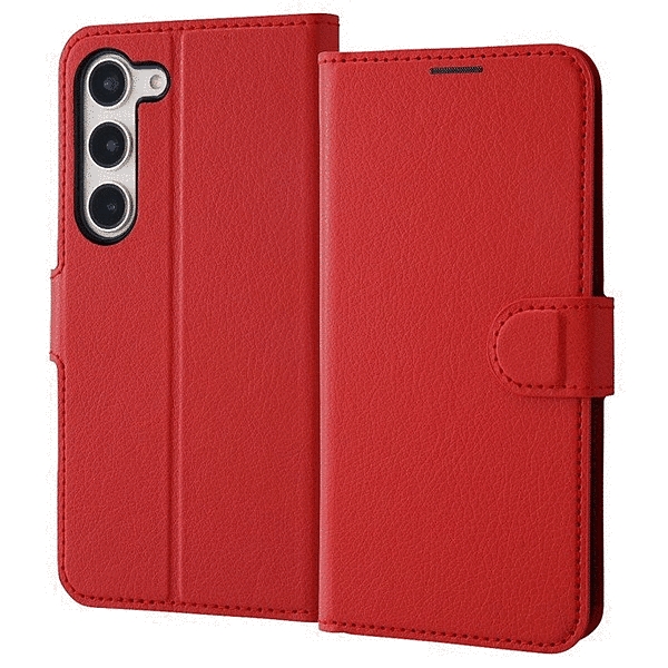 耐衝撃 手帳型レザーケース シンプル マグネット/レッド