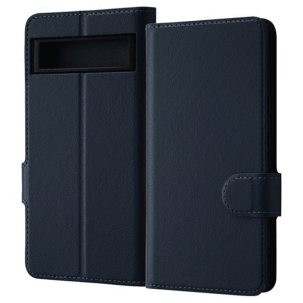 耐衝撃 手帳型レザーケース シンプル マグネット/ダークネイビー