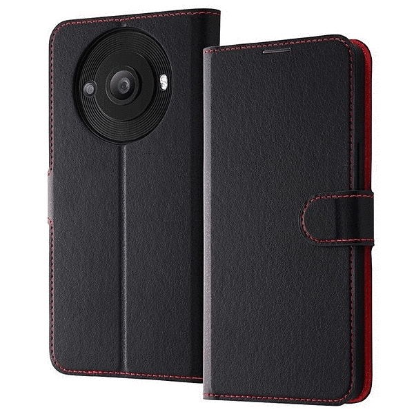 耐衝撃 手帳型レザーケース シンプル マグネット/ブラック/レッド