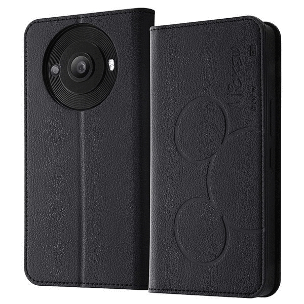 耐衝撃 手帳型レザーケース シンプル/ミッキーマウス