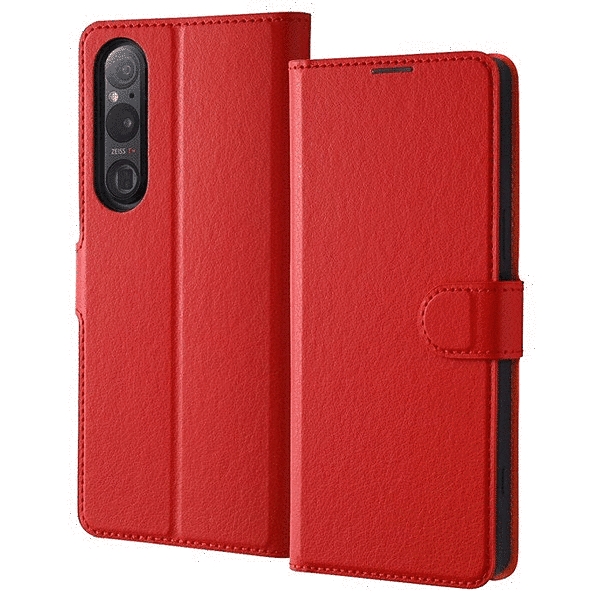 耐衝撃 手帳型レザーケース シンプル マグネット/レッド