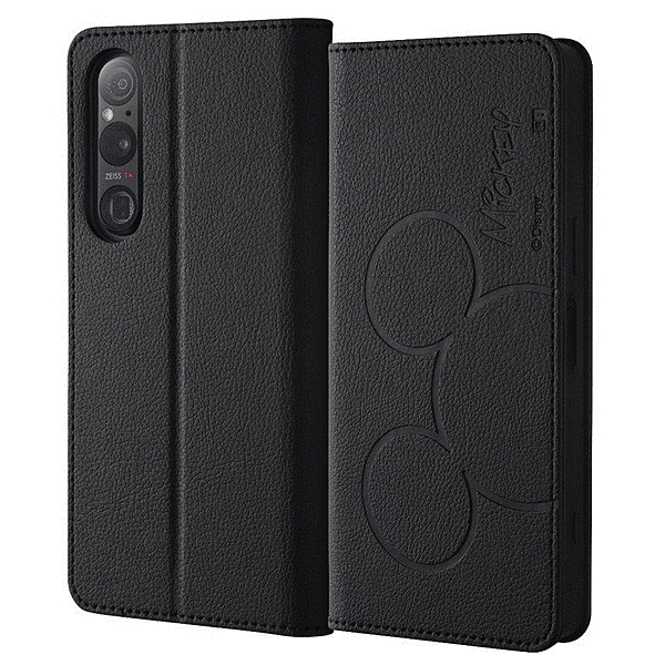 耐衝撃 手帳型レザーケース シンプル/ミッキーマウス