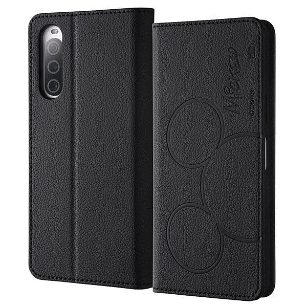 耐衝撃 手帳型レザーケース シンプル/ミッキーマウス