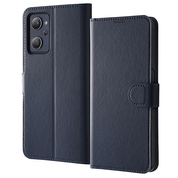 耐衝撃 手帳型レザーケース シンプル マグネット/ダークネイビー