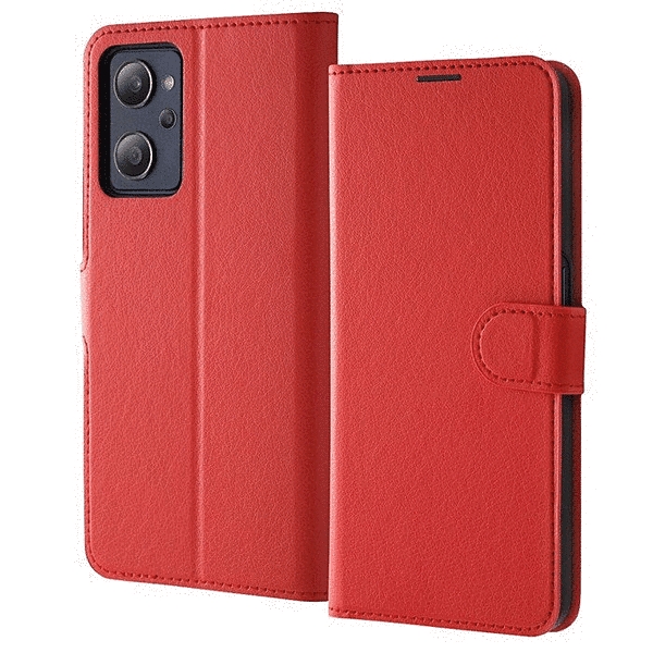 耐衝撃 手帳型レザーケース シンプル マグネット/レッド