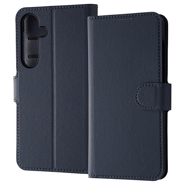 耐衝撃 手帳型レザーケース シンプル マグネット/ダークネイビー
