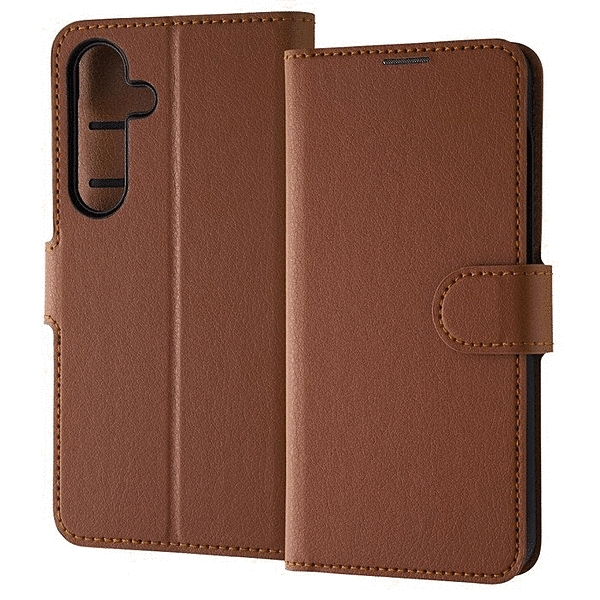 耐衝撃 手帳型レザーケース シンプル マグネット/ブラウン