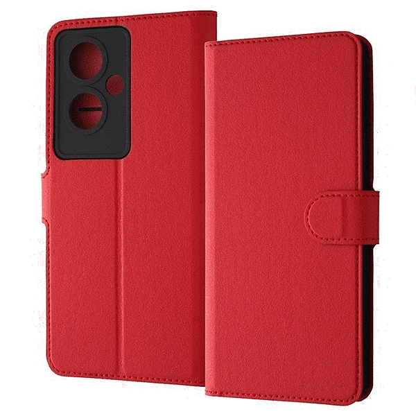 耐衝撃 手帳型レザーケース シンプル マグネット/レッド