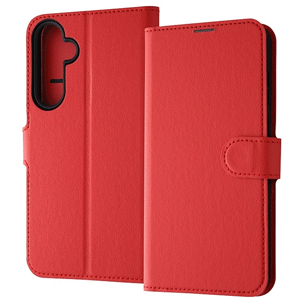 耐衝撃 手帳型レザーケース シンプル マグネット/レッド