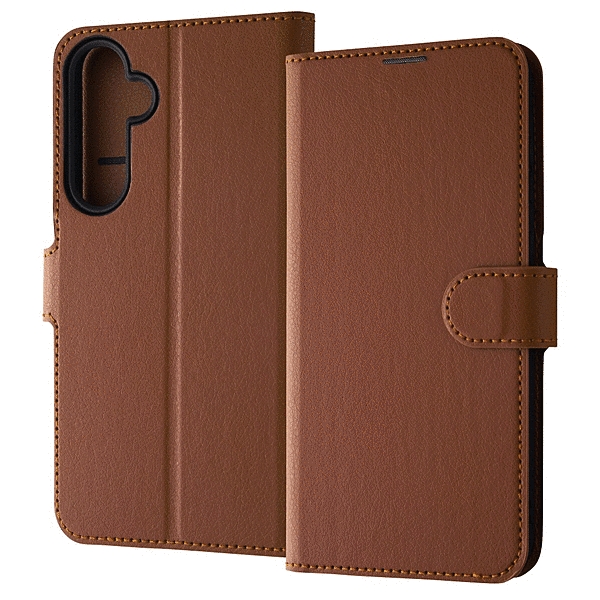 耐衝撃 手帳型レザーケース シンプル マグネット/ブラウン