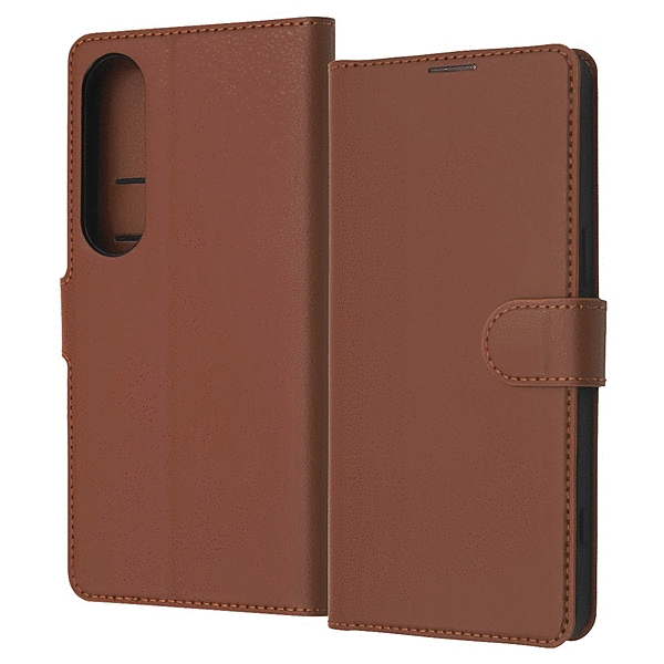 耐衝撃 手帳型レザーケース シンプル マグネット/ブラウン