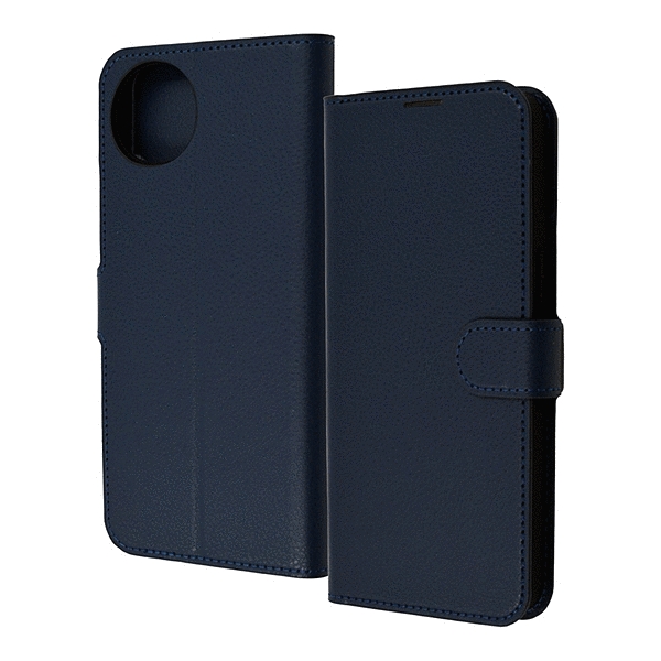 耐衝撃 手帳型レザーケース シンプル マグネット/ダークネイビー