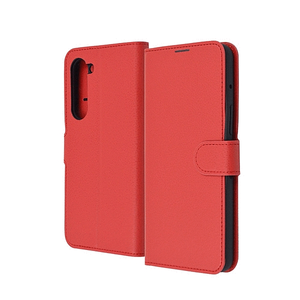 耐衝撃 手帳型レザーケース シンプル マグネット/レッド