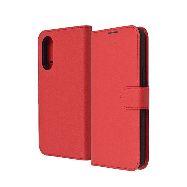 耐衝撃 手帳型レザーケース シンプル マグネット/レッド