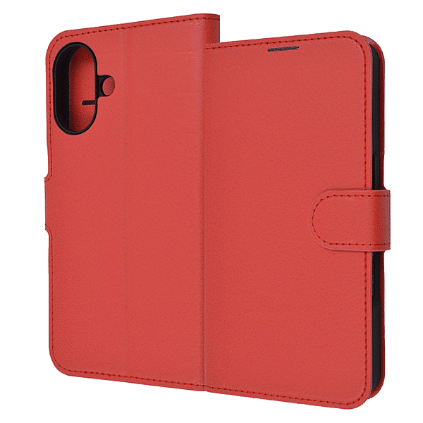 耐衝撃 手帳型レザーケース シンプル マグネット/レッド