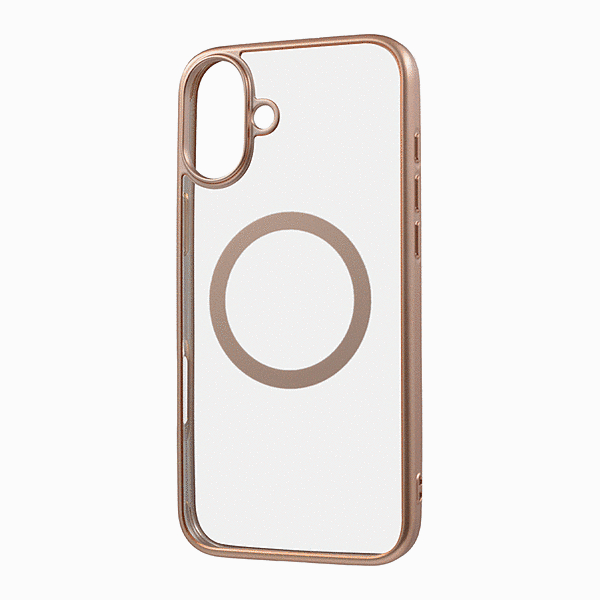 MagSafe対応 マグネットアクセサリー対応 衝撃吸収 バンパー マット メタリック ハイブリッドケース/ピンクゴールド