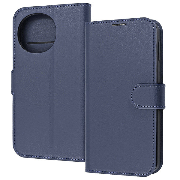 耐衝撃 手帳型レザーケース シンプル マグネット/ダークネイビー