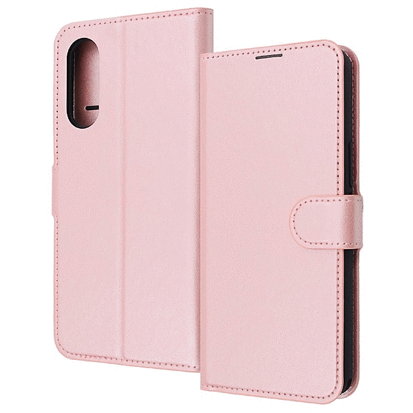 耐衝撃 ルーペ付き マグネットベルト シンプル 手帳型レザーケース/シャイニーピンク