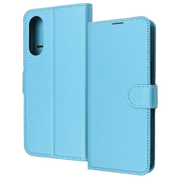 耐衝撃 ルーペ付き マグネットベルト シンプル 手帳型レザーケース/シャイニーブルー