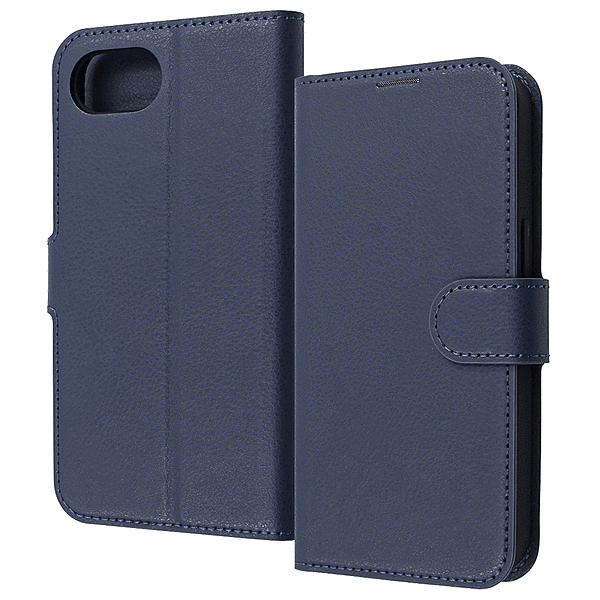 耐衝撃 手帳型レザーケース シンプル マグネット/ダークネイビー