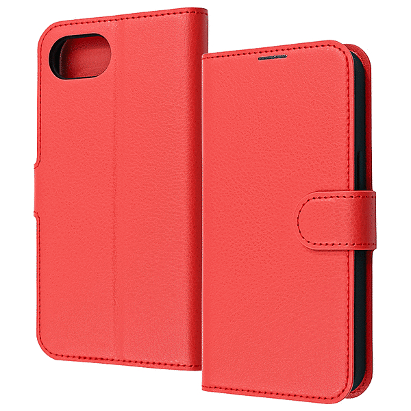 耐衝撃 手帳型レザーケース シンプル マグネット/レッド