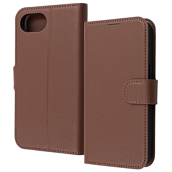 耐衝撃 手帳型レザーケース シンプル マグネット/ブラウン