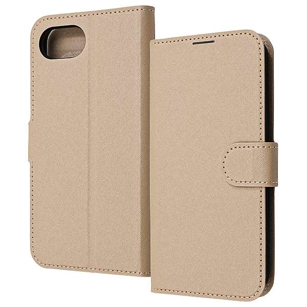 耐衝撃 マグネットベルト シンプル 手帳型レザーケース/シャイニーベージュ