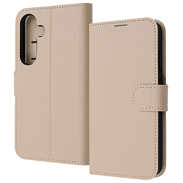 耐衝撃 マグネットベルト シンプル 手帳型レザーケース/シャイニーベージュ