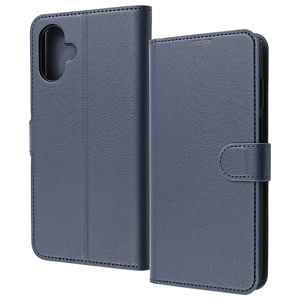 耐衝撃 手帳型レザーケース シンプル マグネット/ダークネイビー