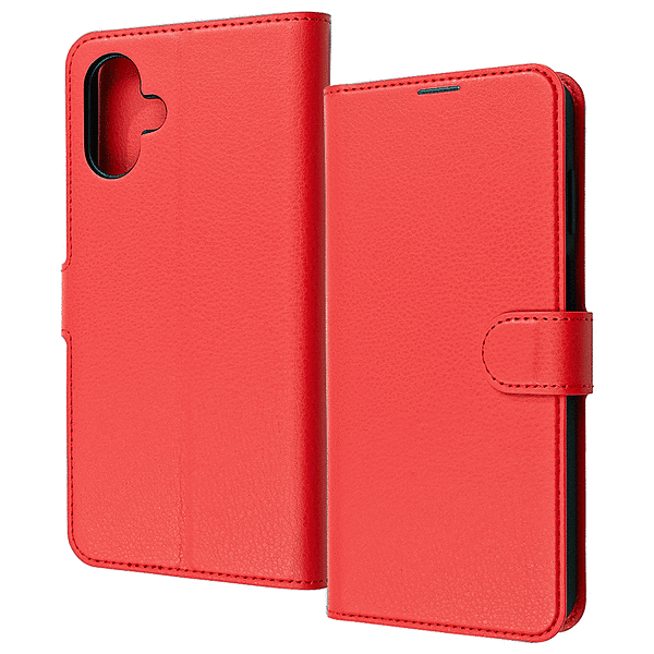 耐衝撃 手帳型レザーケース シンプル マグネット/レッド