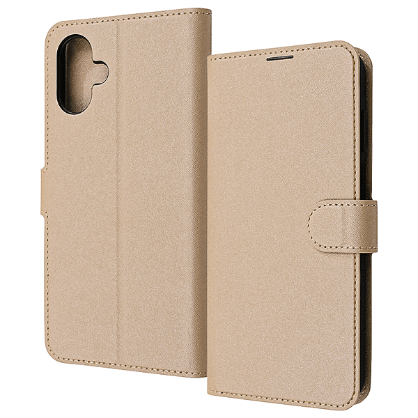 耐衝撃 マグネットベルト シンプル 手帳型レザーケース/シャイニーベージュ