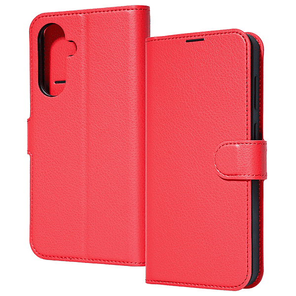 耐衝撃 手帳型レザーケース シンプル/レッド