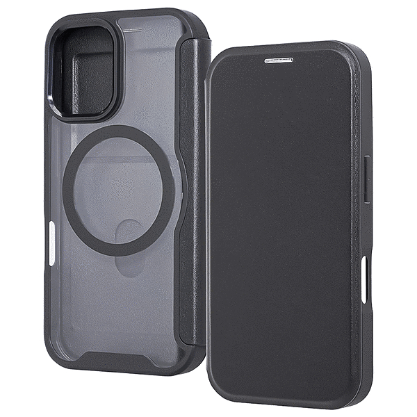 クリアフリップケース マグネット マグネット充電対応/ブラック