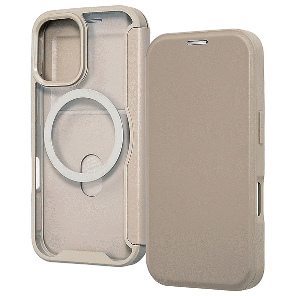 クリアフリップケース マグネット マグネット充電対応/ベージュ