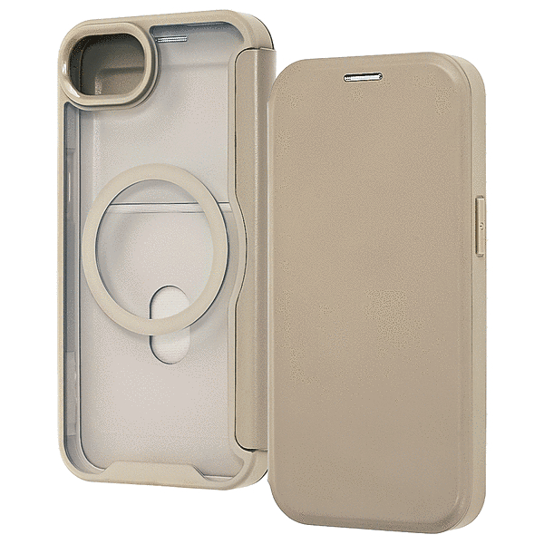 クリアフリップケース マグネット マグネット充電対応/ベージュ