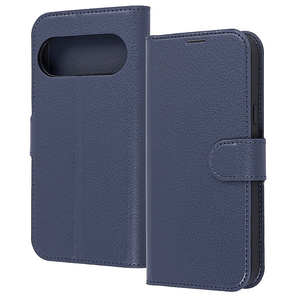 手帳型レザーケース マグネット ネイビ-