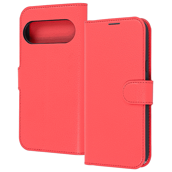 手帳型レザーケース マグネット レッド