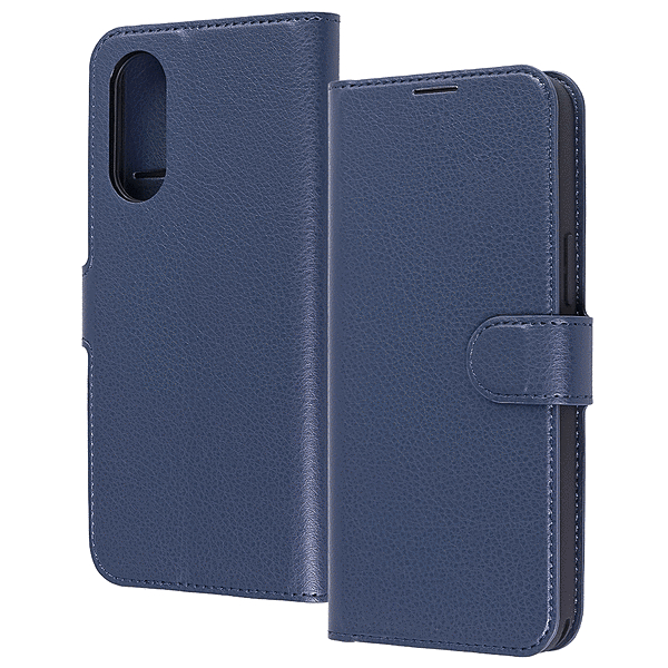 耐衝撃 シンプル 手帳型レザーケース/ダークネイビー