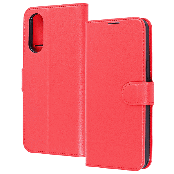 耐衝撃 シンプル 手帳型レザーケース/レッド