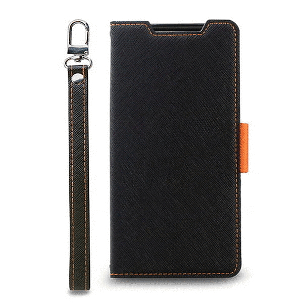 手帳型ケース/ブラック_オレンジ