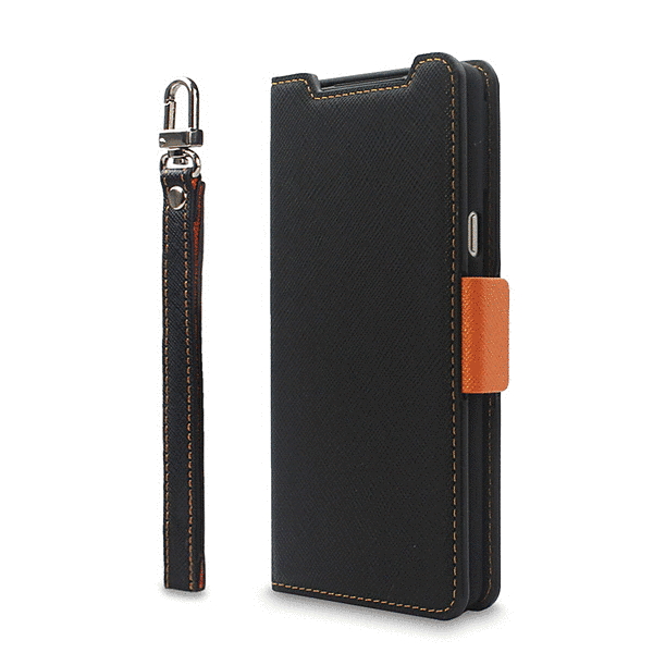 手帳型ケース/ブラック_オレンジ