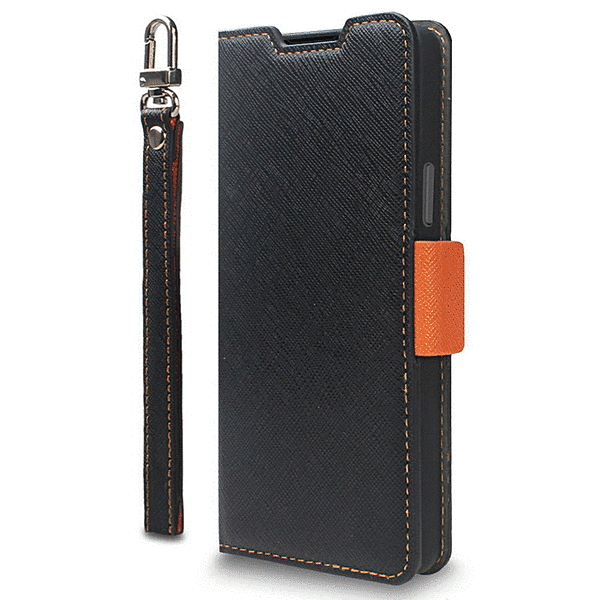 手帳型ケース/ブラック_オレンジ