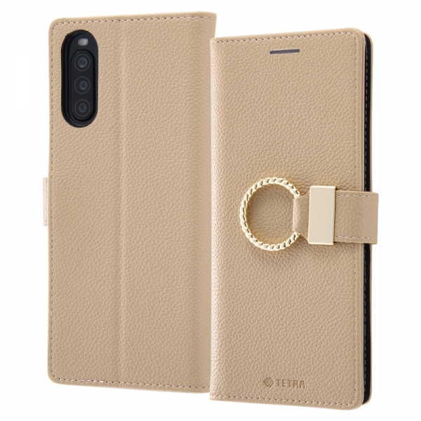 耐衝撃 手帳型レザーケース TETRA サイドマグネット リング付き/モカ