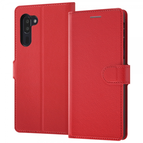 耐衝撃 手帳型レザーケース シンプル マグネット/レッド
