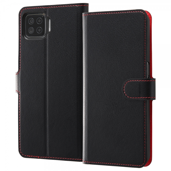 耐衝撃 手帳型レザーケース シンプル マグネット/ブラック/レッド