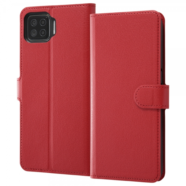 耐衝撃 手帳型レザーケース シンプル マグネット/レッド